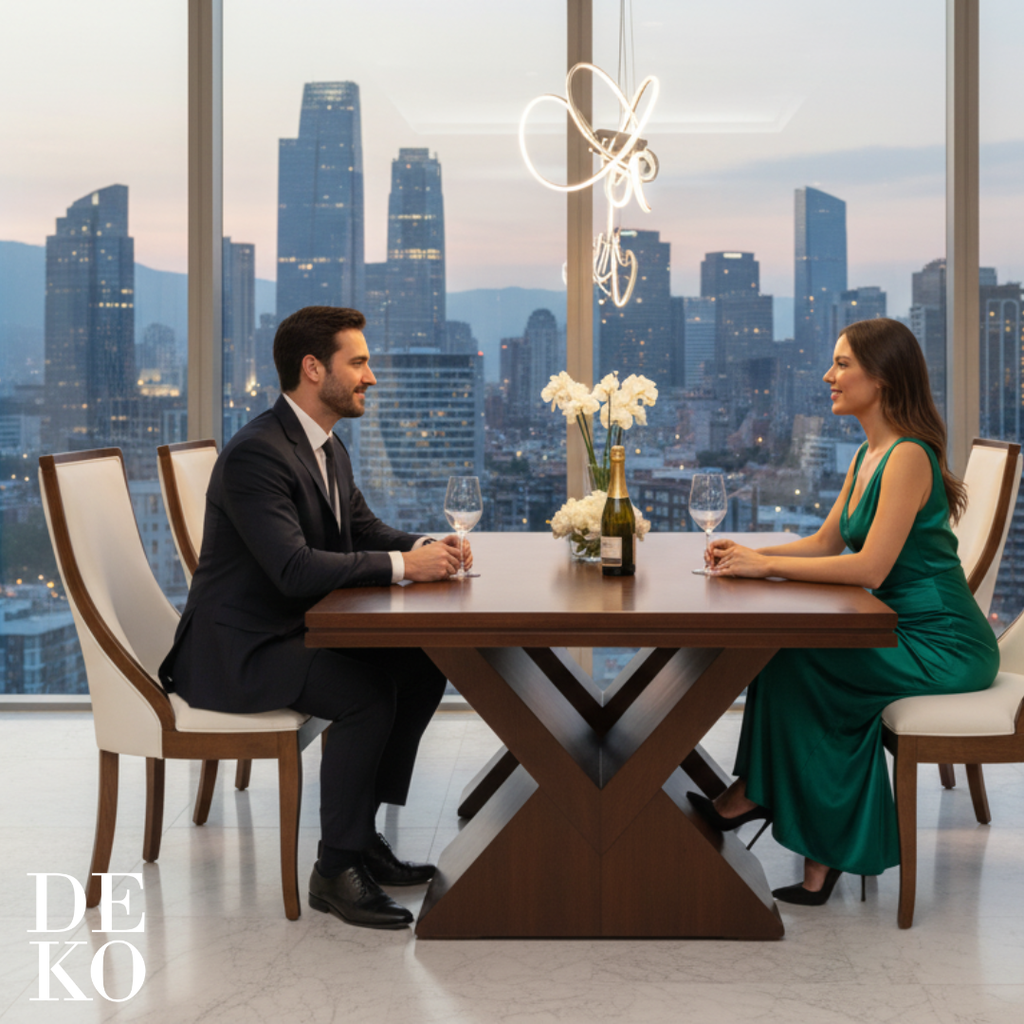 Sillas para Comedor, con tapizado en tela crema, en comedor moderno 6 personas, DEKO
