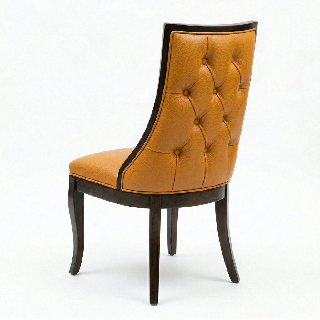 Silla de madera sólida, con tapizado en piel genuina amarilla, DEKO