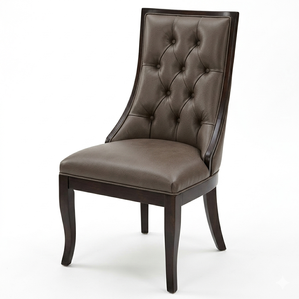 Silla de madera sólida, con tapizado en piel genuina marrón, DEKO