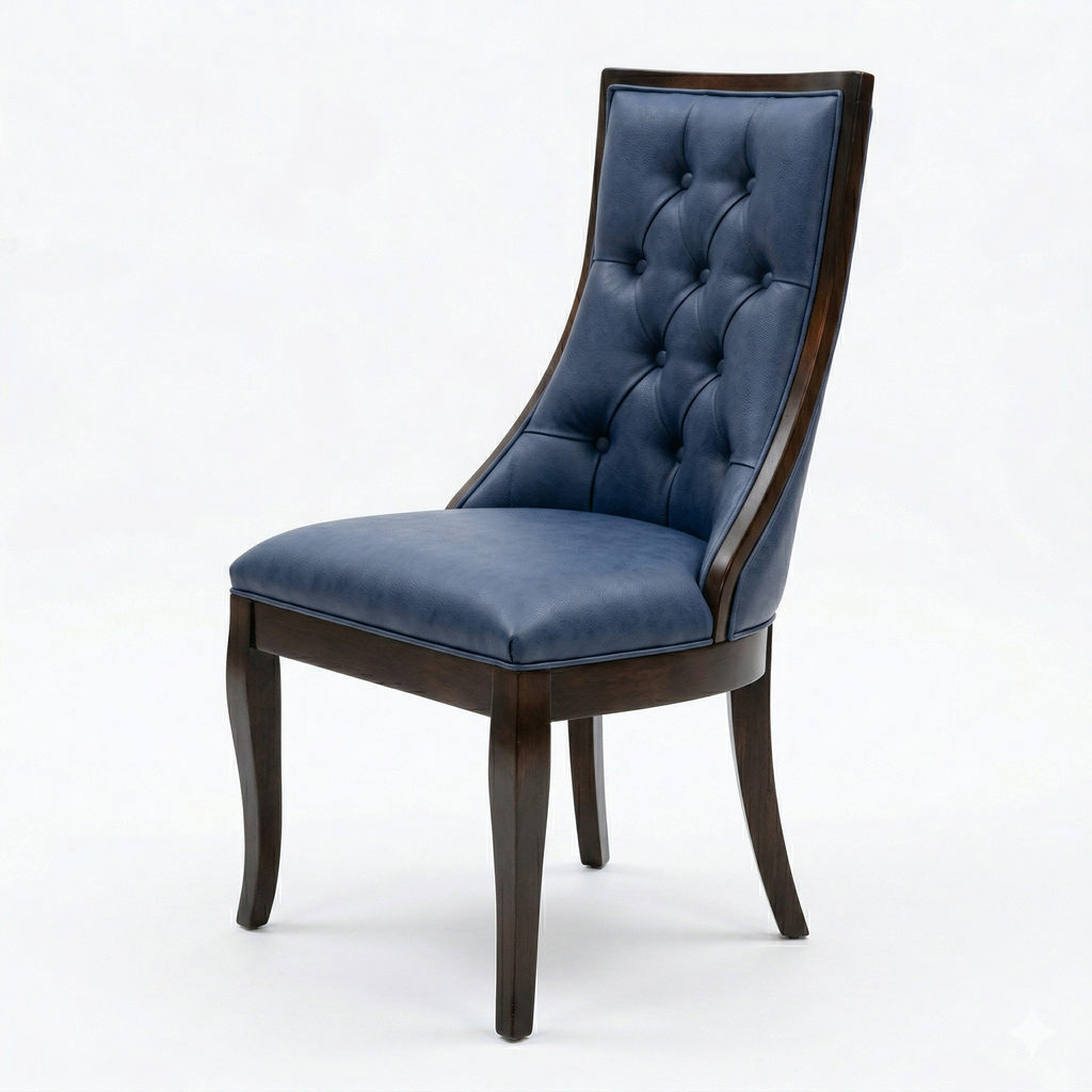 Silla de madera sólida, con tapizado en piel genuina en comedor moderno 6 personas, DEKO