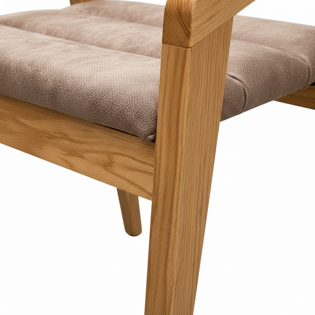 Silla Mid-Century, con tapizado en tela café, detalle de la veta, DEKO