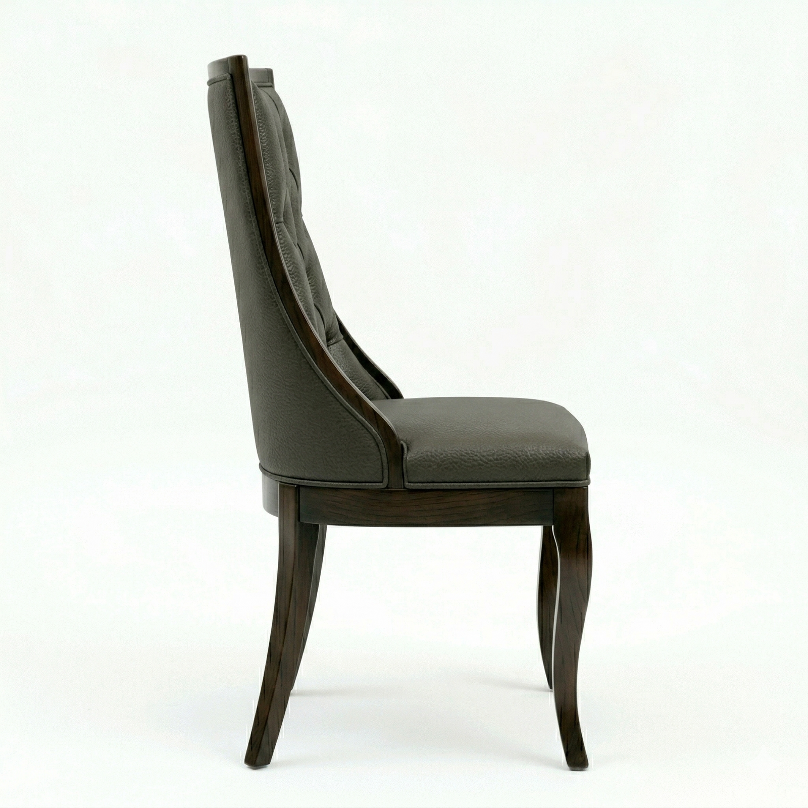Silla de madera sólida, con tapizado en piel genuina, vista lateral, DEKO