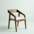 Silla Mid-Century, con tapizado tela blanco, vista tres cuartos, DEKO