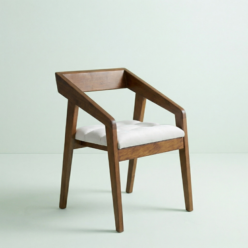 Silla Mid-Century, con tapizado tela blanco, vista tres cuartos, DEKO